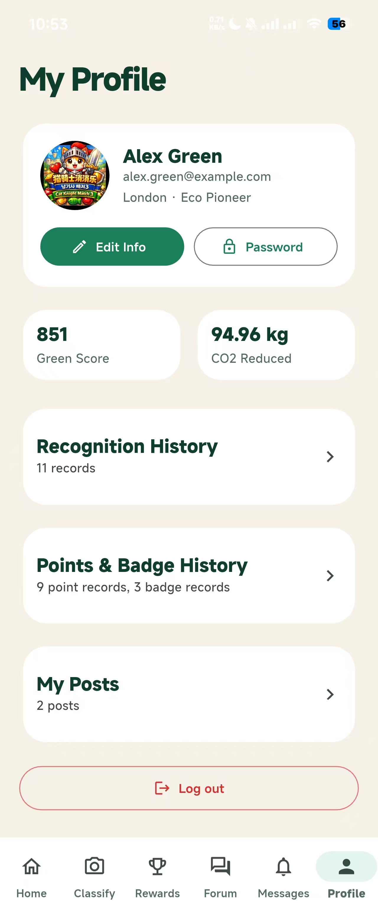 Profile screen